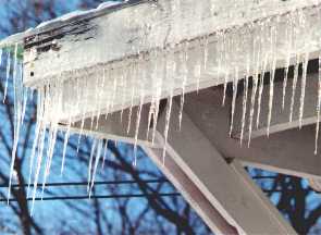 Icicles on the roof after an ice storm.