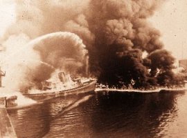 One of several famous pictures of the Cuyahoga burning.