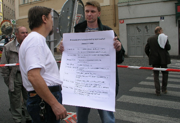 Protestor Stanislav Jira of Prague doesn't think there should be a memorial to a [Deputy] Bolshevik Commissar!